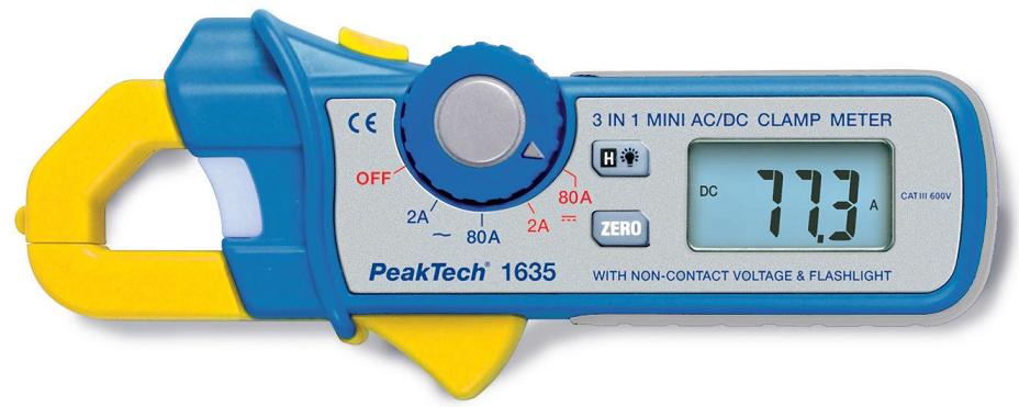 2/80 A AC/DC PeakTech 1635 3in1 Mini Digital-Zangenmessgerät 3 2/3 stellig 
